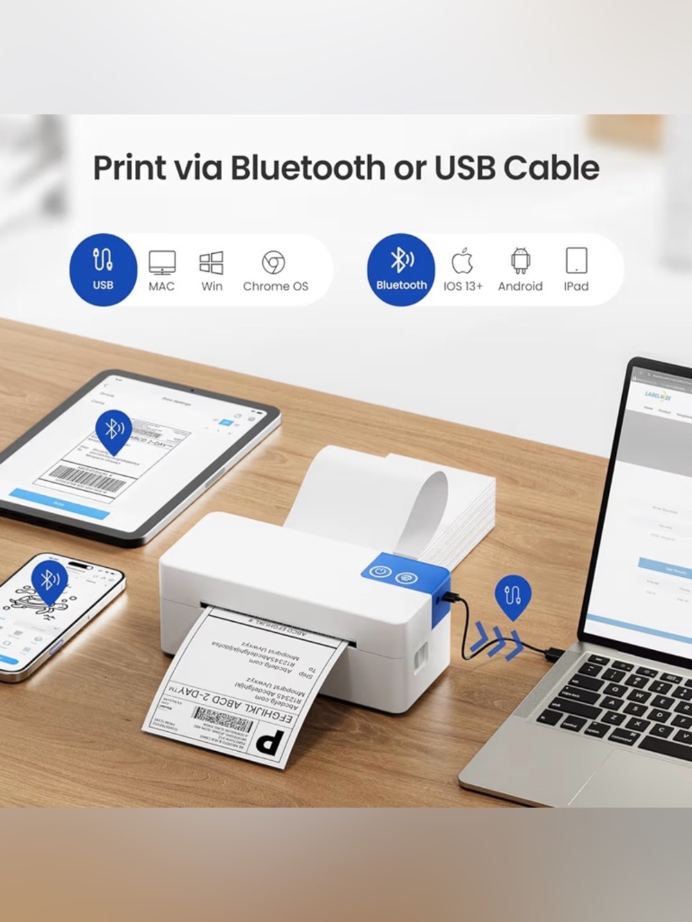Bluetooth Thermal Shipping Label Printer, 4x6 Portable Thermal Printer